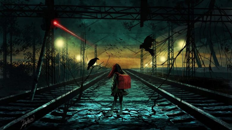 暗夜铁轨上的孤独少女4K动漫壁纸 免费下载-天派壁纸网