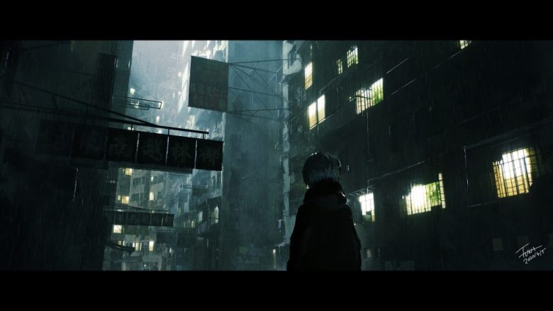 雨夜都市街巷中的孤独背影4K动漫二次元壁纸 免费下载-天派壁纸网