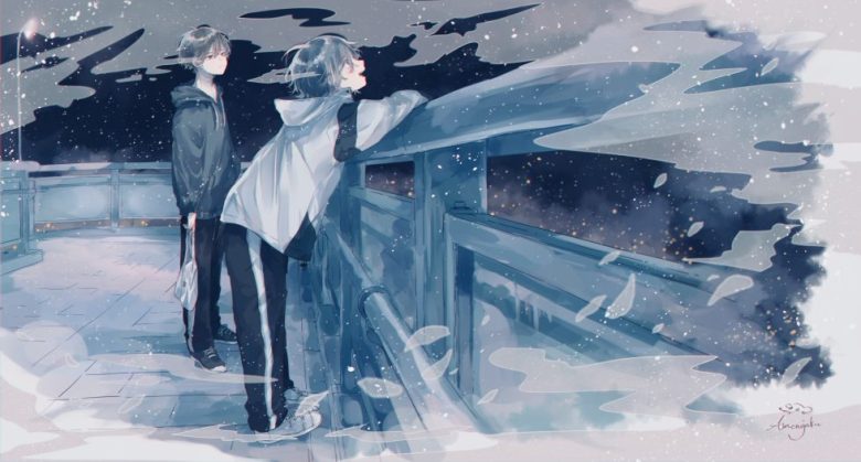 雪夜桥上两人对望4K动漫壁纸 免费下载-天派壁纸网