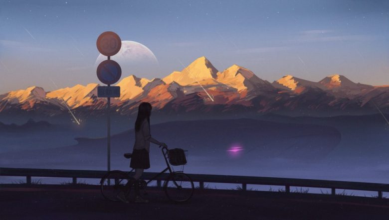 月下山巅旁的骑行少女4K动漫二次元壁纸 免费下载-天派壁纸网