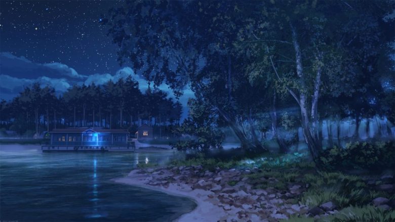星空下的湖畔小屋夜景4K动漫二次元壁纸 免费下载-天派壁纸网